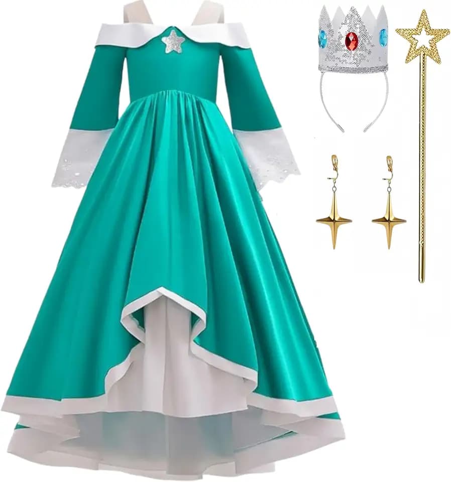 Princess Rosalina Costume for Girls One Shoulder Fancy Dress Gowns with Accessories