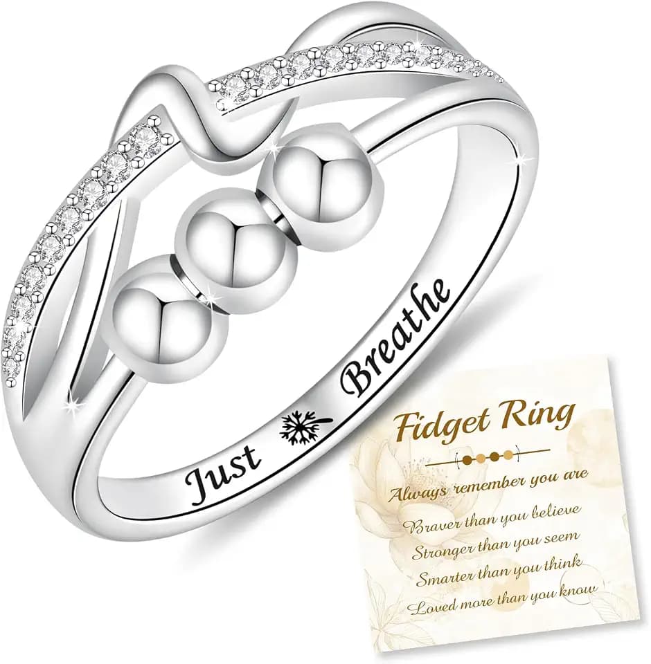 Anxiety Rings for Women: 925 Sterling Silver High and Low Wave Inspirational Rings Spinner Fidget Ring Anti-Anxiety Jewelry