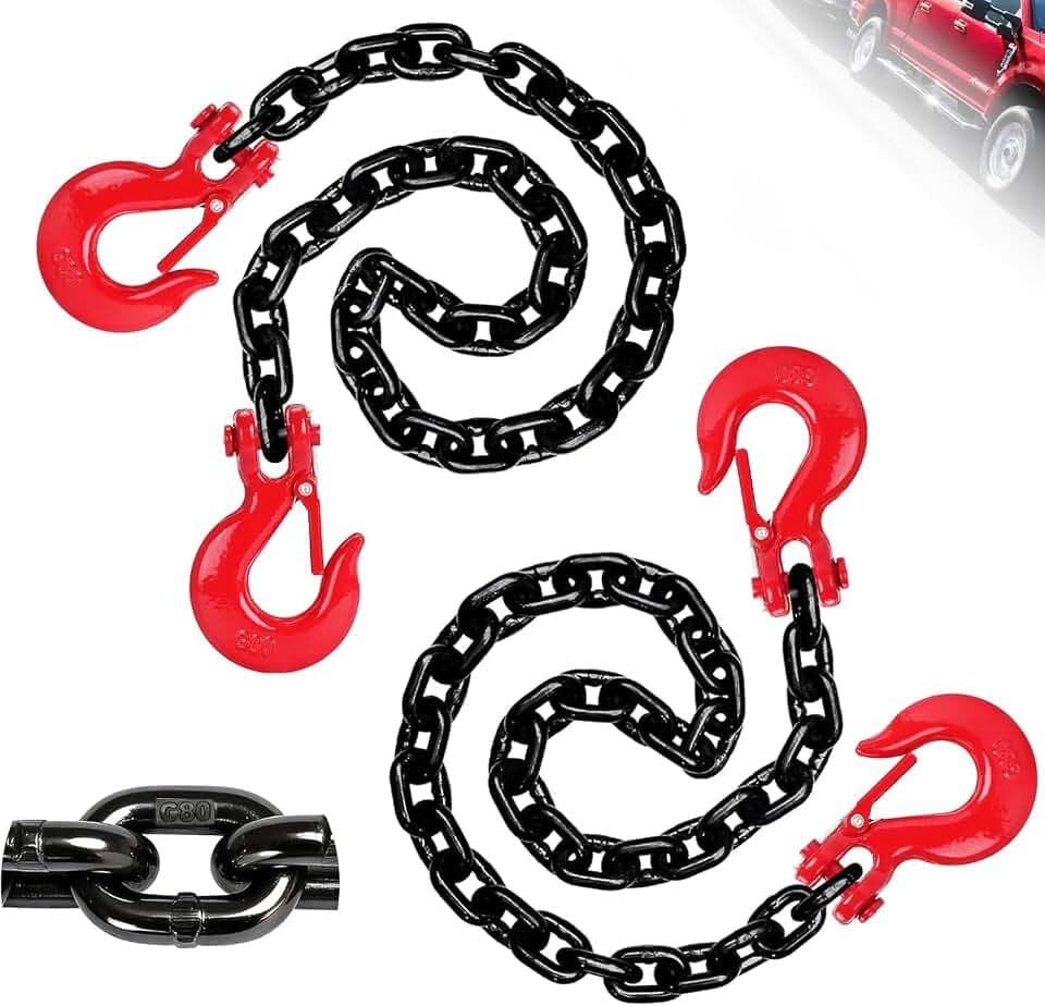 G80 Tow Chains with Grade 80 Clevis Slip Hooks - 7,100 lbs WLL