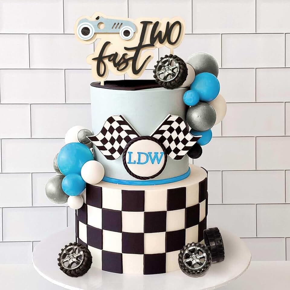 Zwei Schnelle Tortenaufleger Blau Rennwagen Geburtstag Party Dekorationen