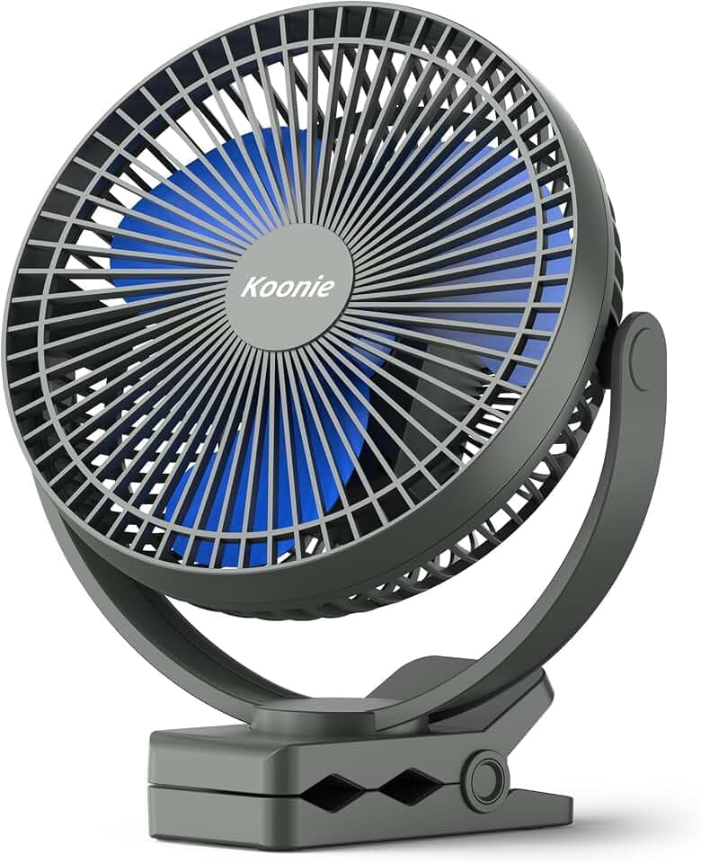Koonie 8" Clip on Fan, 10000mAh Rechargeable Battery, Strong Airflow, Blue