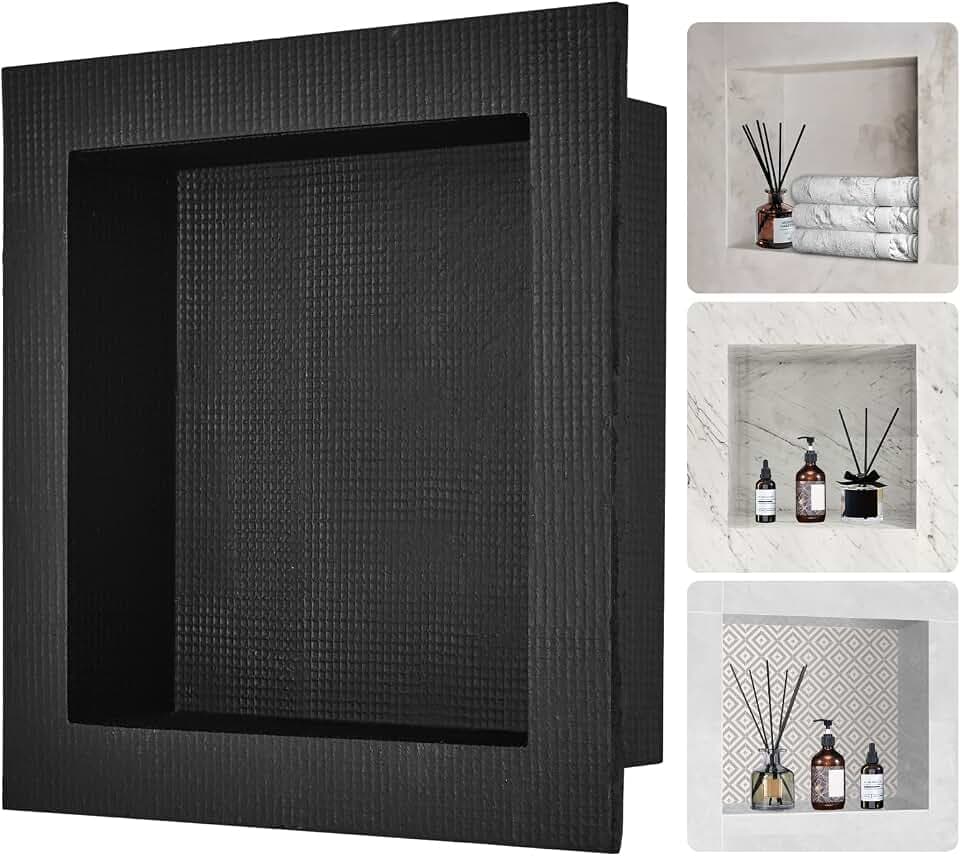VEVOR Shower Niche,16-Inch Width x 16-Inch Height x 3.5-Inch Depth Single Shelf Organizer,Wall-Inserted Niche Recessed Sealed Protection Modern Soap Storage for Shower Bathroom,Black