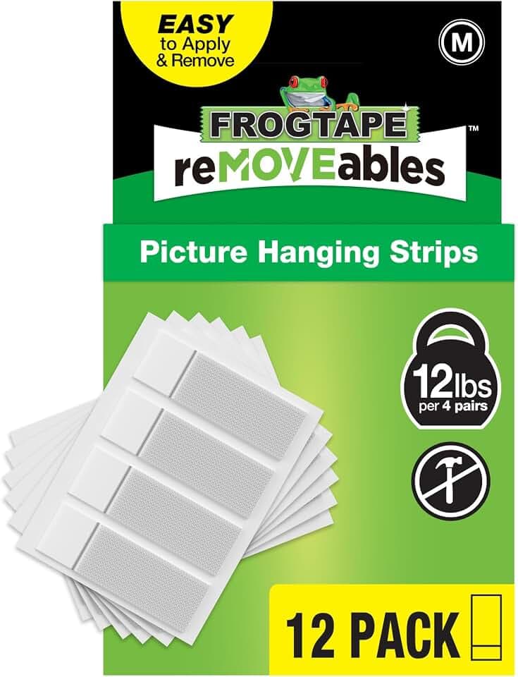 FrogTape reMOVEables Medium Picture Hanging Strips, White, 12 Pack