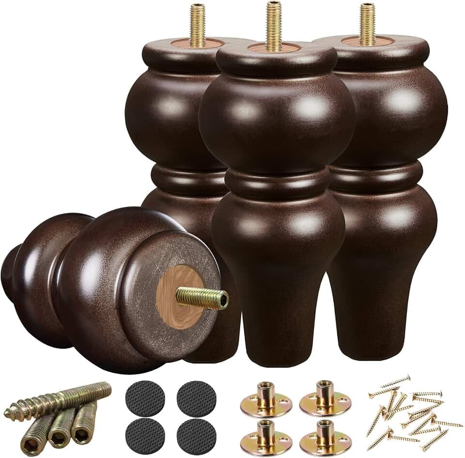 SHANJUE 8 Inch Sofa Legs Wood Round Furniture Feet for Couch Dresser, 4PC