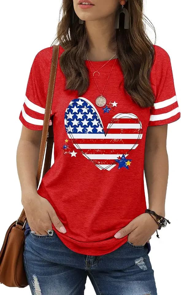 hcihgzr American Flag Shirts for Women 4th of July T-Shirt USA Flag Patriotic Shirt Stars and Stripes Summer Tees