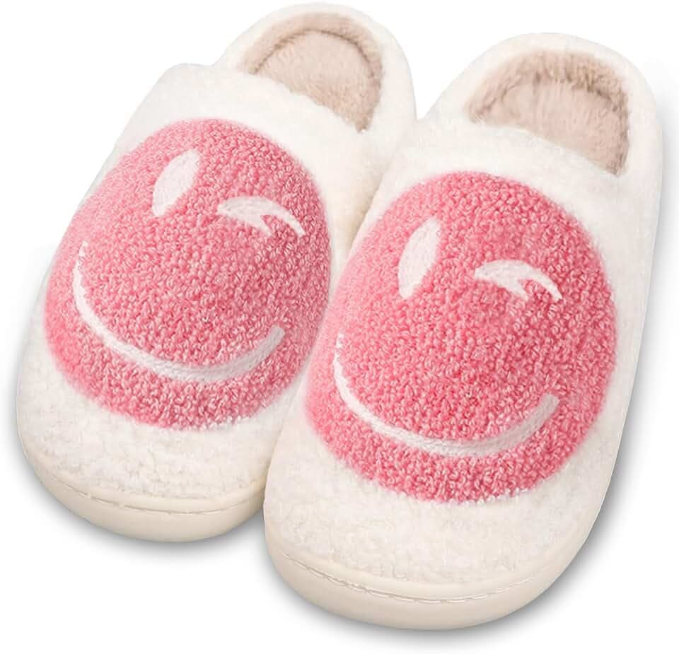 Smile Face Slippers for Women and Men, Retro Comfy Warm Soft Fuzzy Plush Slip-On House Shoes Funny Cute Happy Smile Home Winter Warmies Pillow Cloud Memory Foam Fluffy Slipper for Indoor & Outdoor