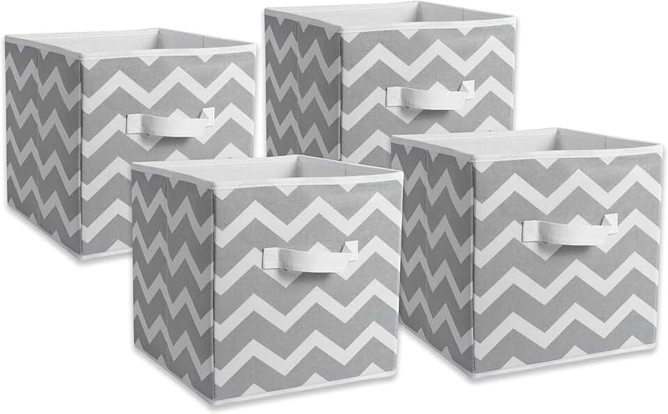 DII Non Woven Polyester Storage Bin, Chevron, Gray, Small Set of 4