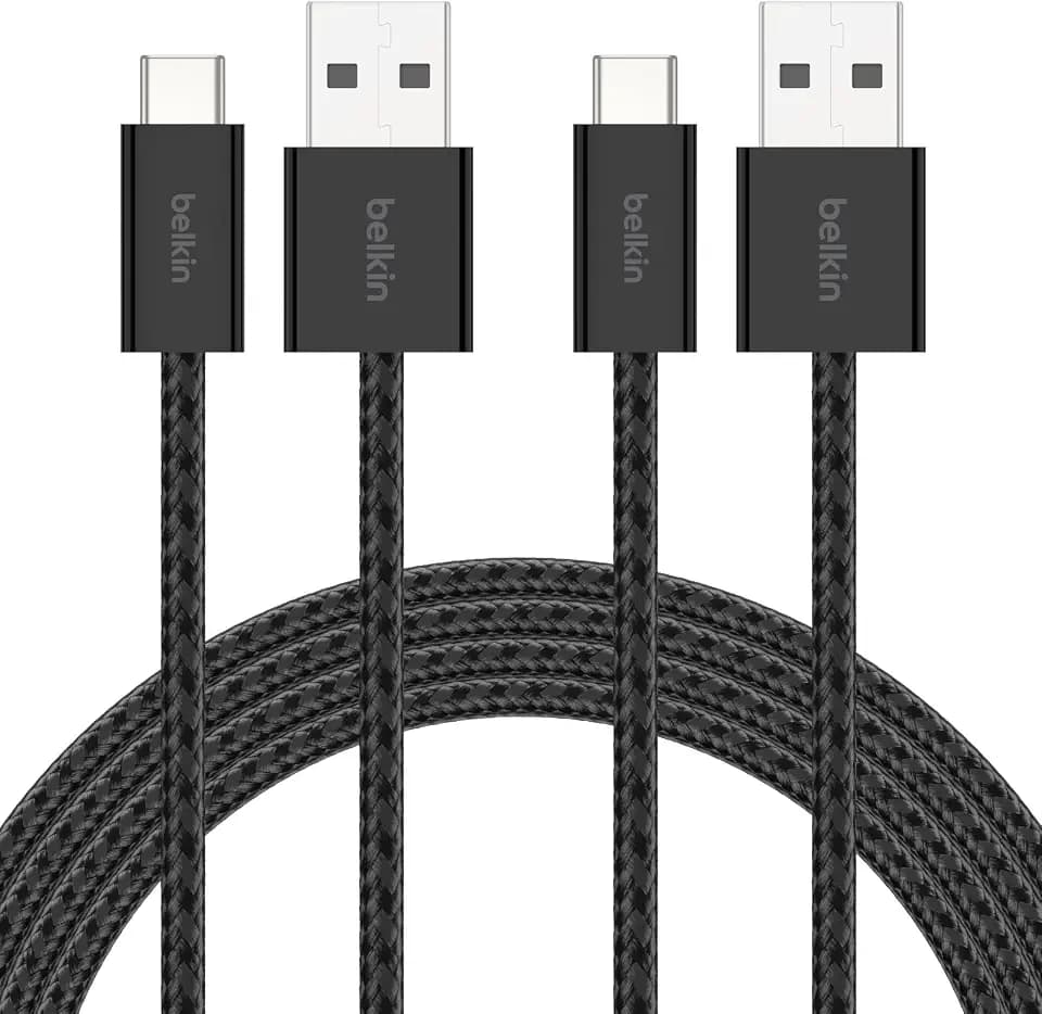 Belkin USB A to USB C 15W Braided Cable 2 Pack, 6.6ft iPhone Charger Cord