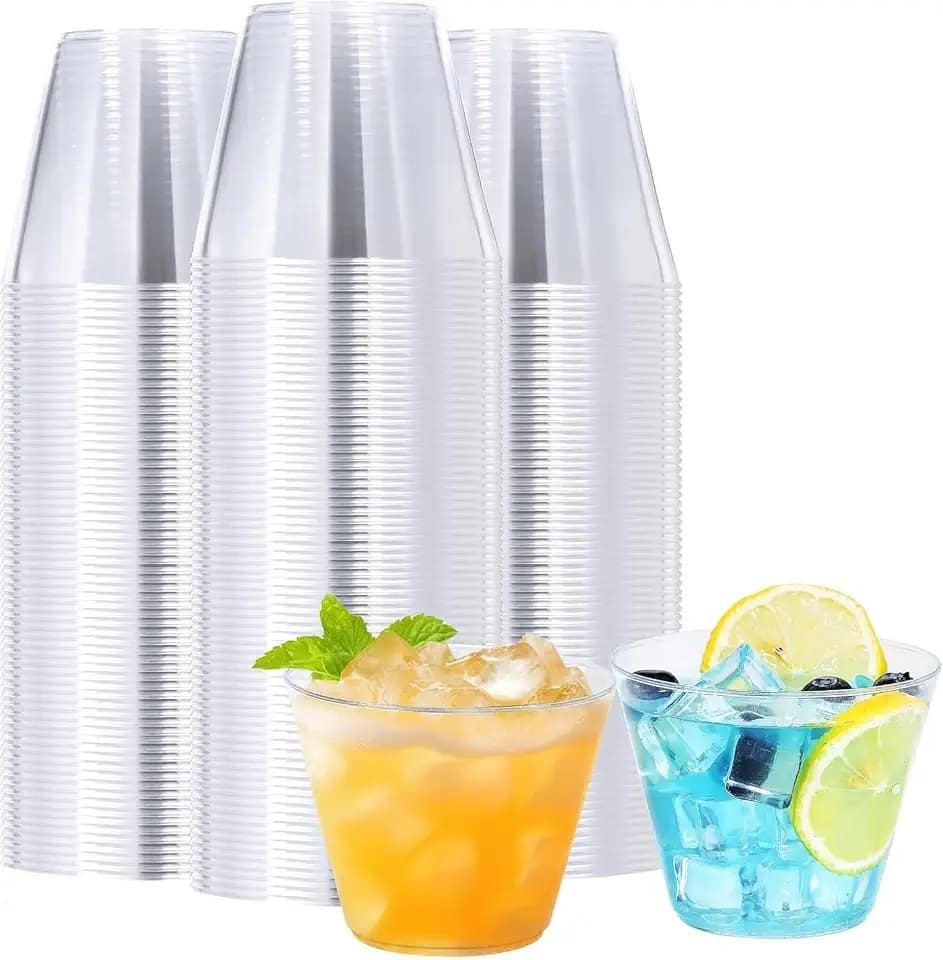 BYSNOW 100 Pack 9 oz Clear Plastic Cups, Disposable Plastic Cocktail Cups
