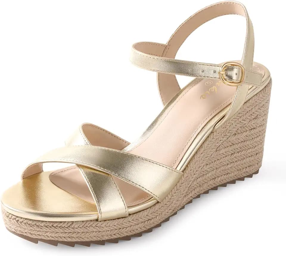 Ankis Wedge Sandals for Women, Espadrille Womens Wedge Sandals Comfortable Open Toe Cross Band Ankle Strap High Heel Wedges for Women Dressy Summer -3.4Inch