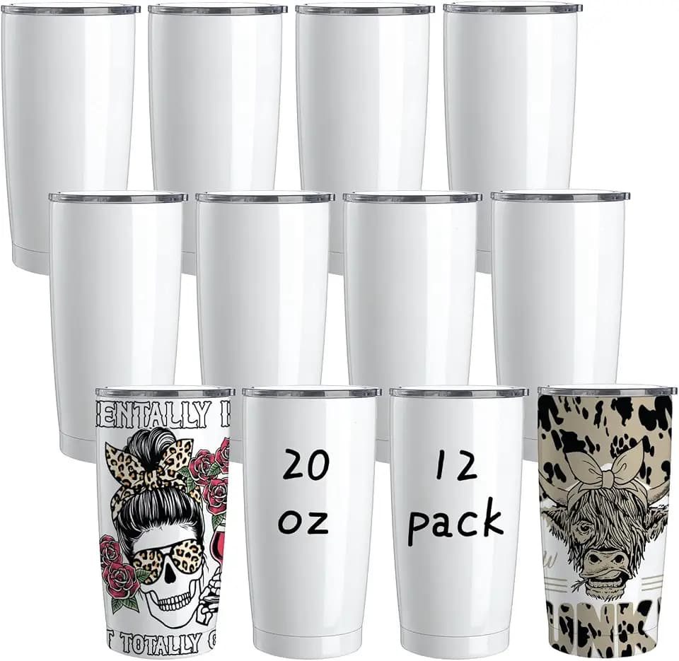 12 Pack 20 oz Sublimation Tumblers with Lids and Straw