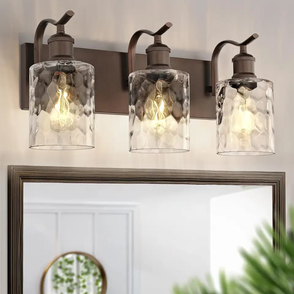 3-Light Bathroom Vanity Light,Hammered Glass,Oil Rubbed Bronze