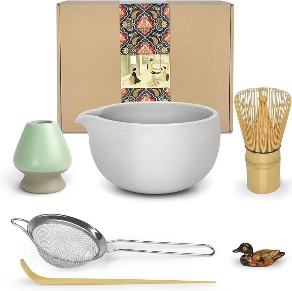 Artcome Matcha Zeremonie Kit für japanische Teezeremonie, Schüssel mit Ausgießer, Schneebesen, Teeschaufel, Matcha-Pulversieb, Matcha-Teeset für die Herstellung von Usucha, Koicha und Matcha Latte