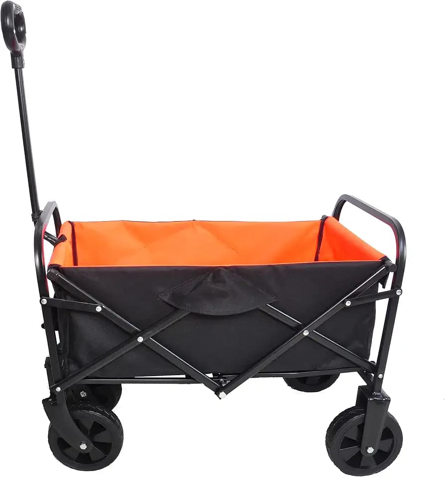 YOPTO Collapsible Folding Wagon Garden Shopping Beach Cart,Heavy Duty Utility Buggy with Big Wheels,Adjustable Handle and Cup Holder,for Sand,Camping,Outdoor,30.31",Yellow+Black