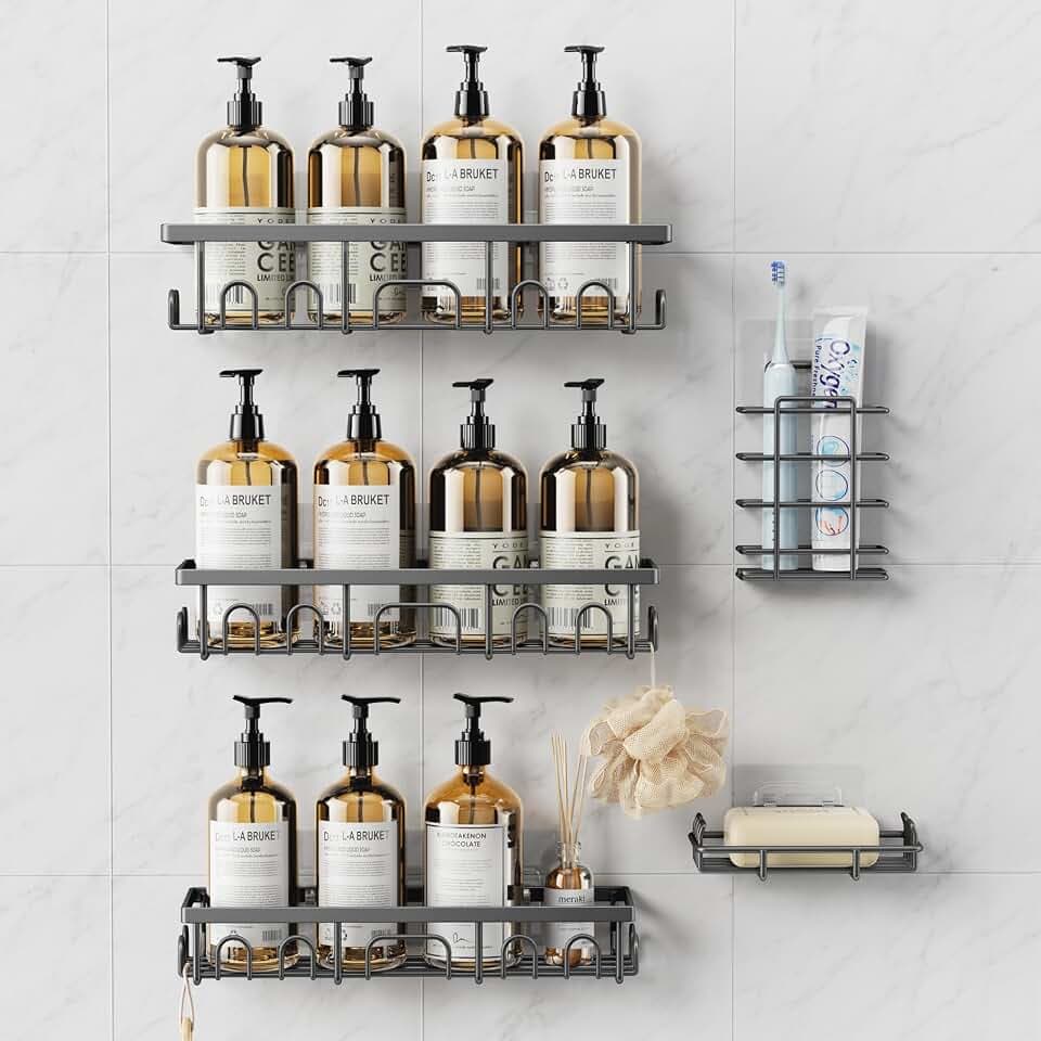 5 Stück Duschablage Ohne Bohren Edelstahl, Badezimmer Organizer - Grau