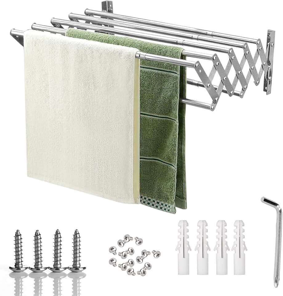 Mocoli Wäscheständer Wandmontage, 80cm Wandtrockner Wand Ausziehbar mit 5 Stangen Edelstahl Handtuchhalter Klappbar Platzsparender Trockenständer für Balkon Wäschekammer Max Tragkraft 25 Kg