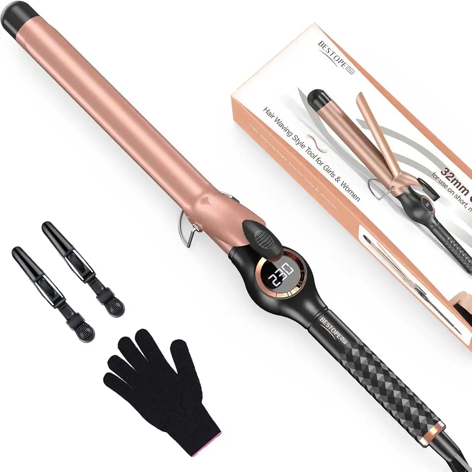 BESTOPE PRO Lockenstab 25mm Große Locken, Schnelle Heizung Lockenstäbe Extra Lang, Multi-Temperatur Hair Curler mit Großem LCD-Display & Klemme, Handschuh
