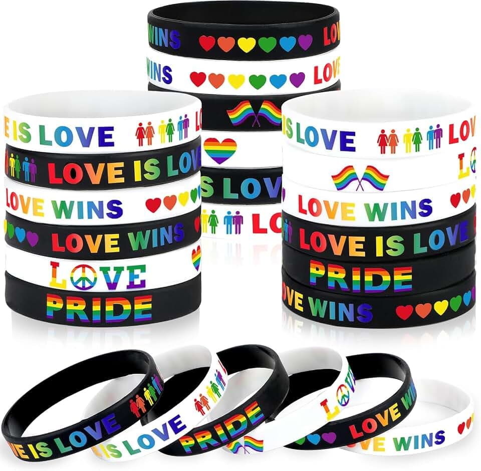 JUNEBRUSHS 42pcs Rainbow Gay Pride Silicone Bracelets Pride Accessories