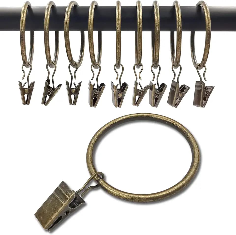 WeeksEight 40 Pack Curtain Rings with Clips, 1.77 in ID, Bronze