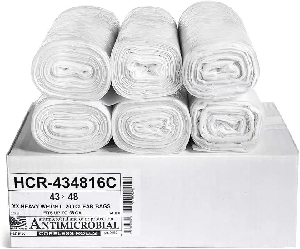 Aluf Plastics High Density Trash Bags, 56 Gallon, 16 Micron (eq), 43" x 48", Clear, for Bathroom, Office, Industrial, Commercial, Janitorial, Municipal, Recycling (Pack of 1, 200 Count Total)