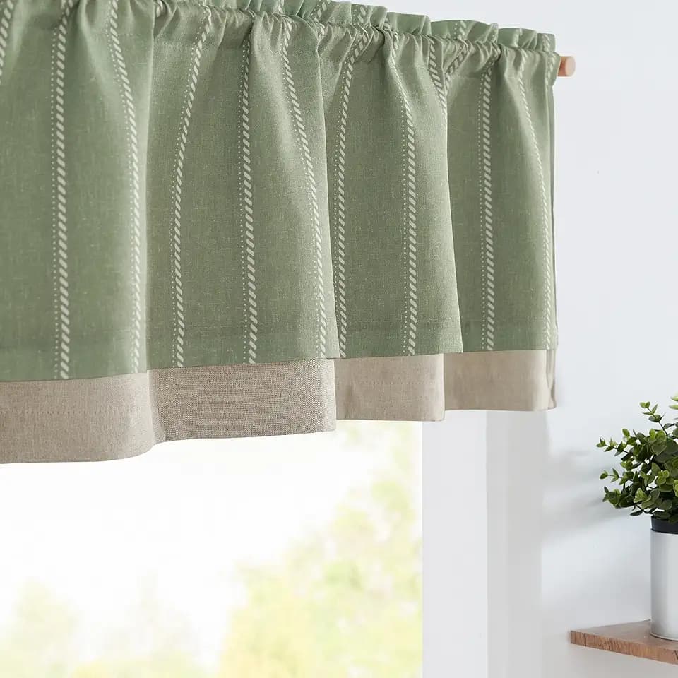 jinchan Striped Linen Valance Green Farmhouse 16 Inch 1 Panel