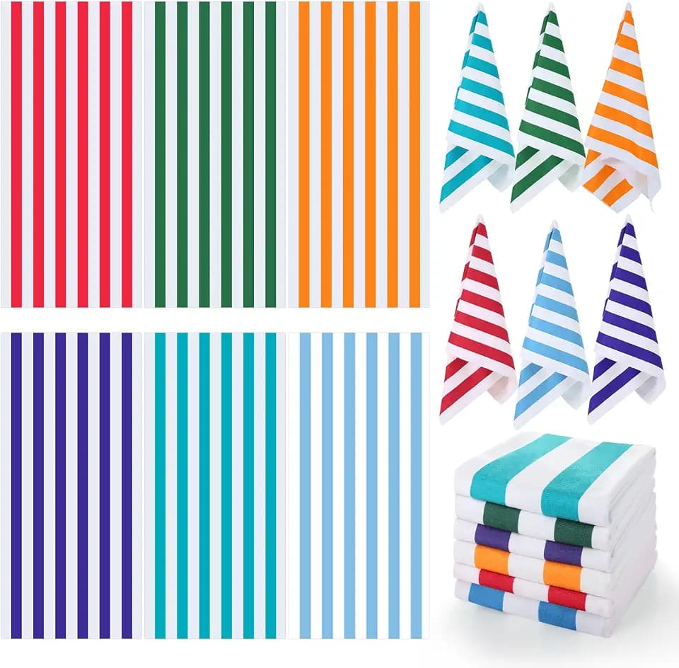 Peryiter 6 Pcs Oversized Beach Towels, Fresh Colors, 28 x 59 Inch, Stripe