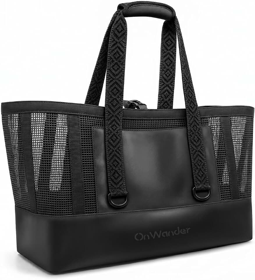 Large Mesh Beach Bag, Waterproof Bottom Tote, Structured Design Waterproof Pocket, Sandproof Pool Bag for Cruise Gym