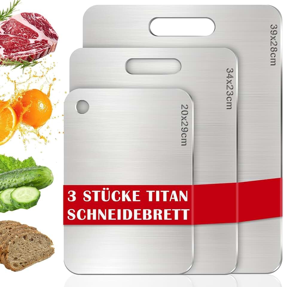 3 Stück Titan Schneidebrett,BPA-freies Doppelseitiges Lebensmittel Schneidebrett Edelstahl,Leicht Zu Reinigen Antibakteriell und Anti-Schimmel Stainless Steel Cutting Board Für Fleisch, Gemüse & Obst