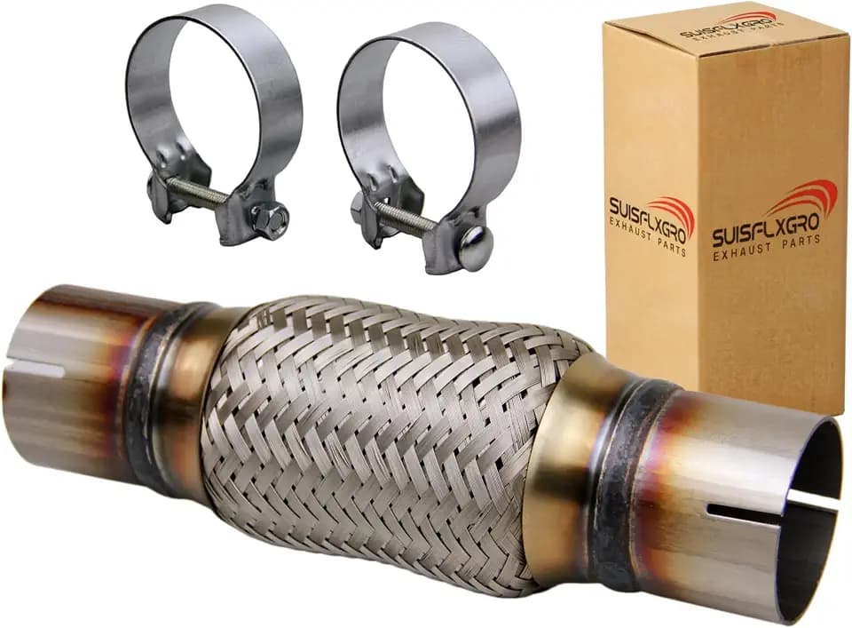 Exhaust Flex Pipe Universal Type 100% Stainless Steel For Heavy Duty and Cars (1 PC, 2.25X6X10 Clamps)