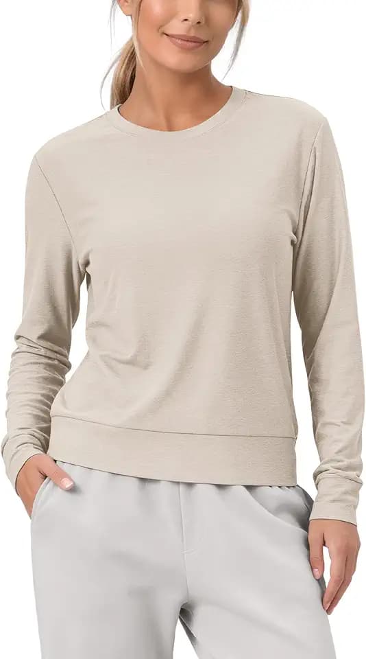 ODODOS Women's Long Sleeve Crewneck Tee - Ultra Soft odSTRATUM Tech Performance T-Shirts, UPF 50+ Everyday Pullover Tops