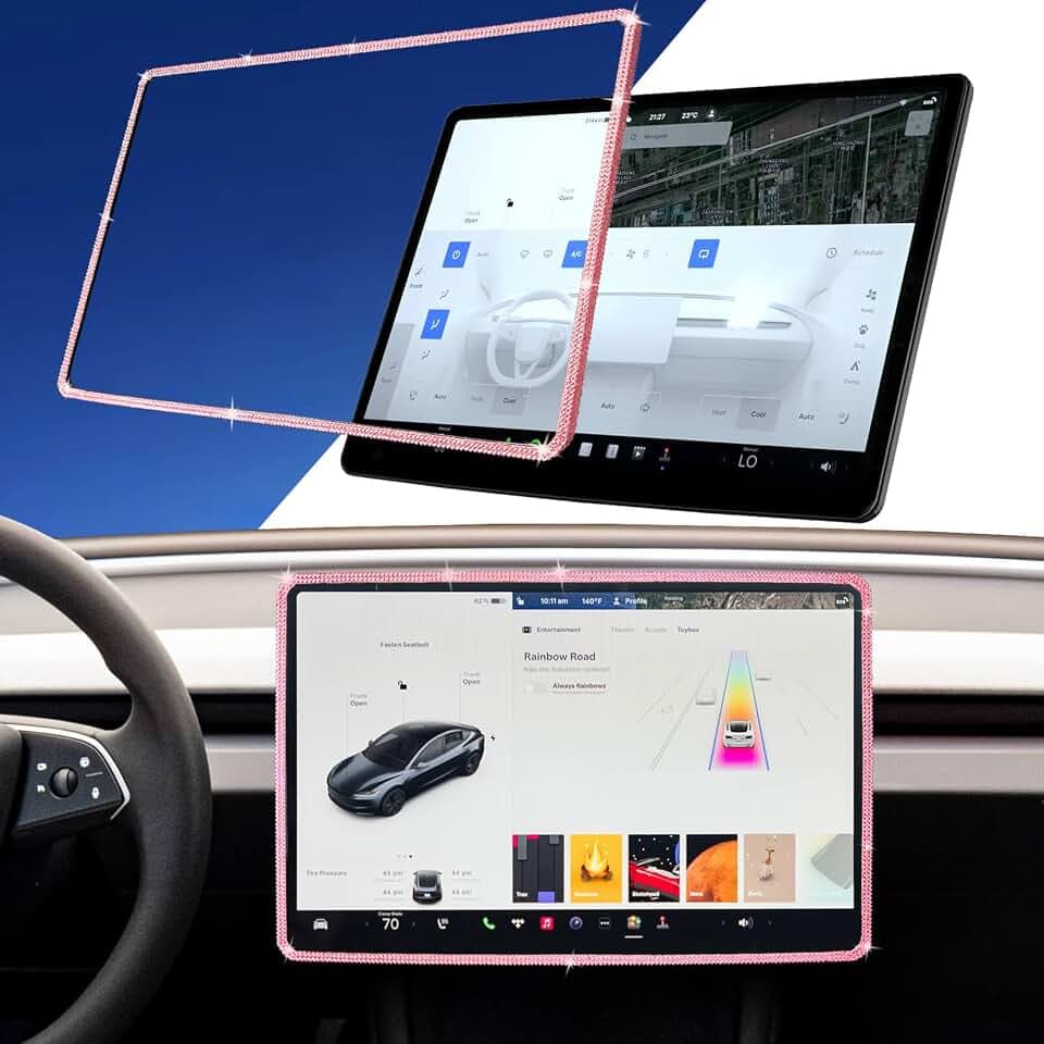 Bling Pink 15.4" Screen Protector Frame for Tesla Model 3 & Y