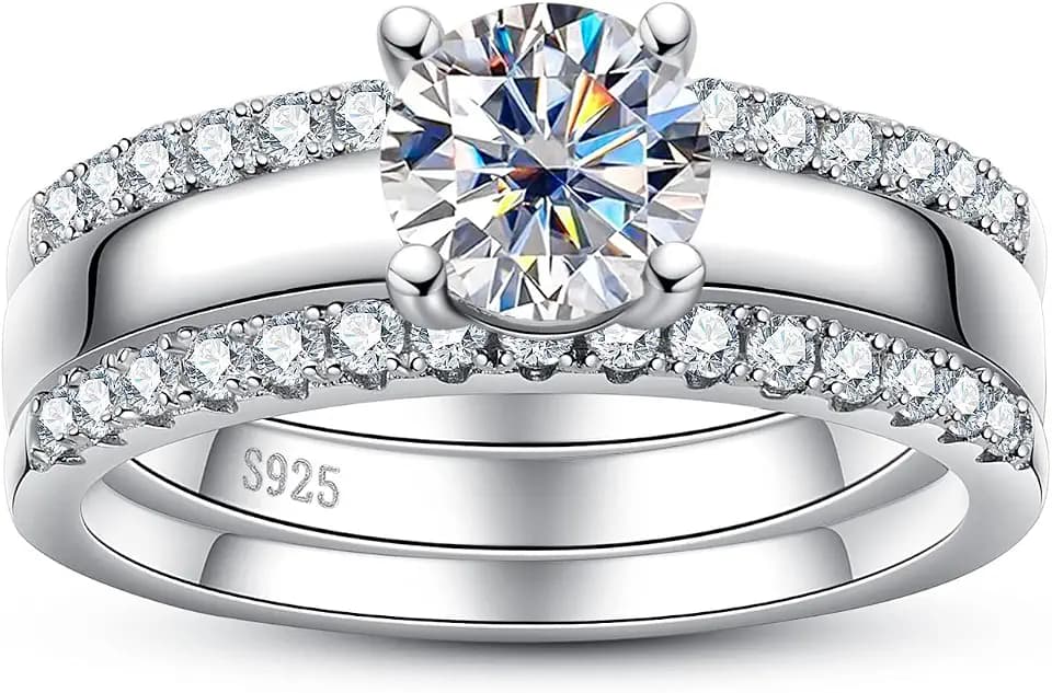 Moissanite Wedding Rings Bridal Set 3.7CTTW D Color VVS1 Clarity Round Brilliant Cut 925 Sterling Silver Moissanite Wedding Band Engagement Rings for Women with Certificate