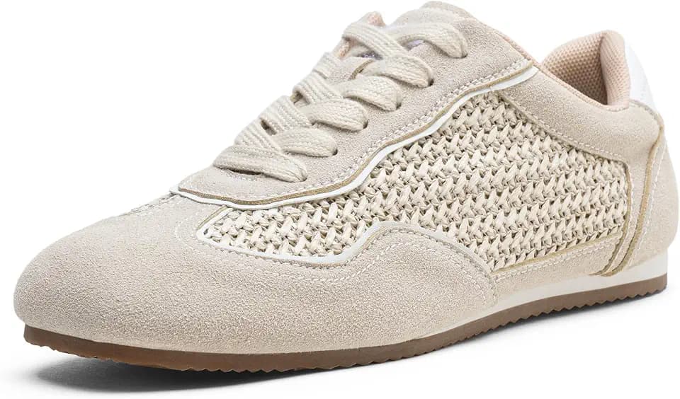 Vepose Women's Retro Raffia Fashion Sneakers, Low Top Tennis Shoes 8203