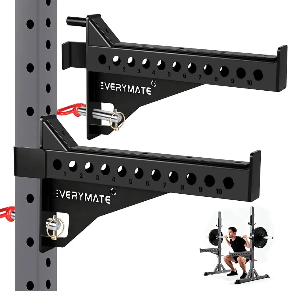 EVERYMATE Safety Spotter Arms, Fits 2"x2" & 3"x3" Power Racks, Heavy Duty 1000LBS Capacity Barbell Squat Rack Safety Bars with Rubber Pads for Home/Garage Gym Strength Training