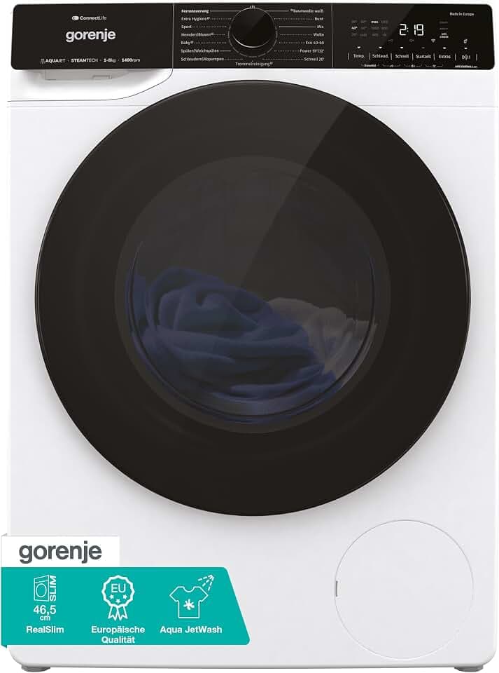 Gorenje WPNA 84 SATSWIFI Waschmaschine mit Dampffunktion / 8 kg / 1400 U/Slim Line/ConnectLife WiFi/Total AuaStop/Inverter PowerDrive Motor/Edelstahltrommel/Kindersicherung/EEK A