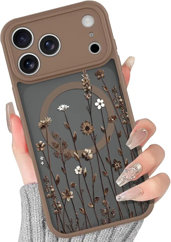 BITOBE Floral Case for iPhone 17 Pro [Compatible with MagSafe] - Brown