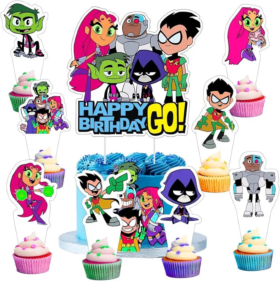 25Pcs Titans Cake Decorations with 24pcs Cupcake Toppers, 1pcs Big Cake Topper for Titans Birthday Party Supplies