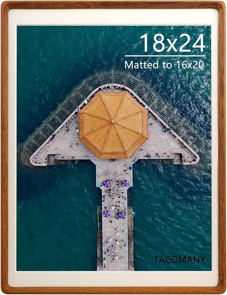 Handcrafted Natural Wood Picture Frame with Mat for Wall and Tabletop display (Teak, 18x24 matted to 16x20)