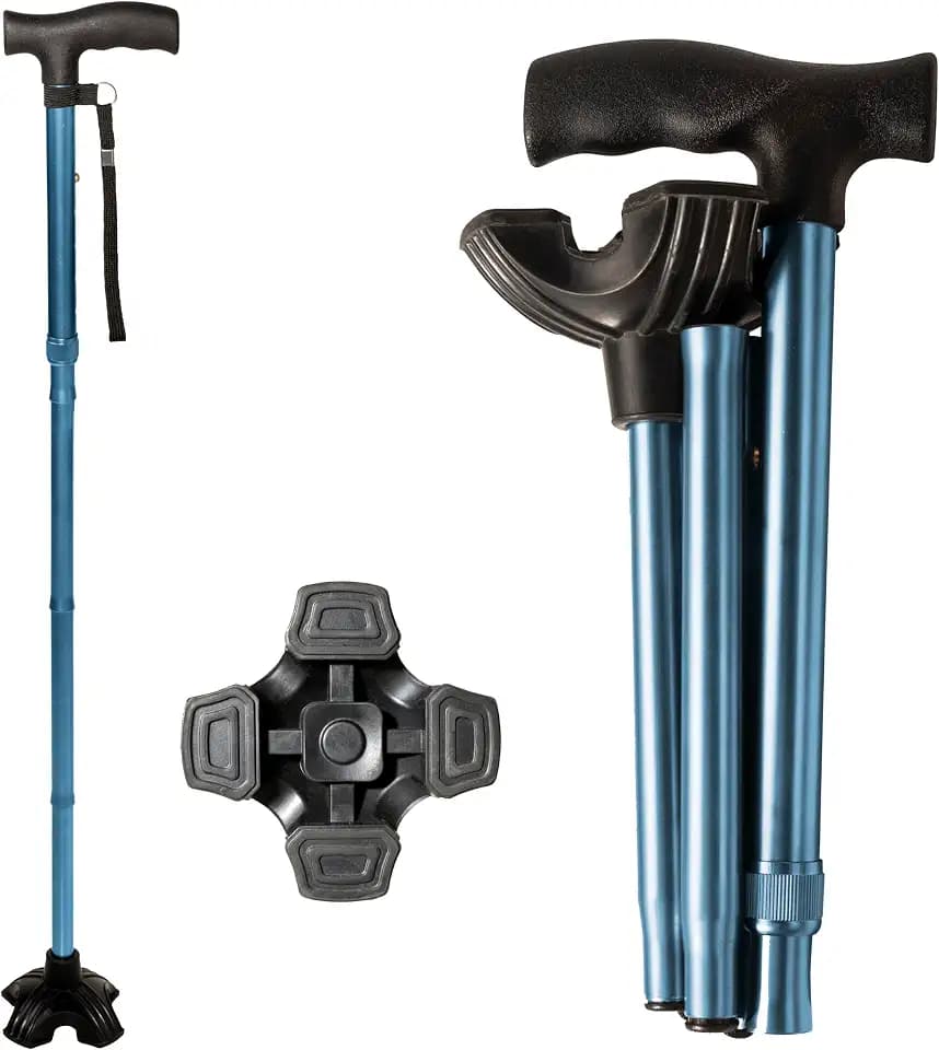 Stander Wonder Cane, Foldable Walking-Cane for Stability, Collapsible Free-Standing Walking-Stick with Adjustable Handle, Lightweight Quad-Cane for Men, Women, Seniors and Elderly