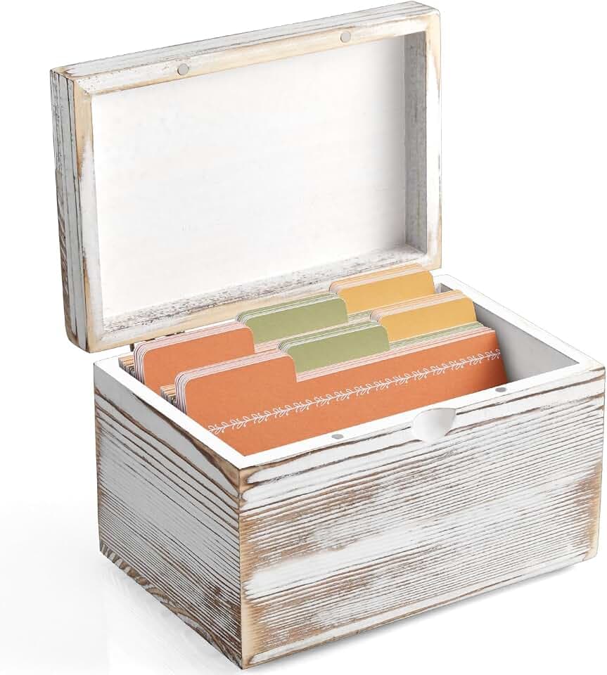 DRASTAR Index Card Holder, Index Card Organizer 3x5, Index Card Holder with Dividers for Desk, Index Card Storage Case, Note Card Box, Retro White