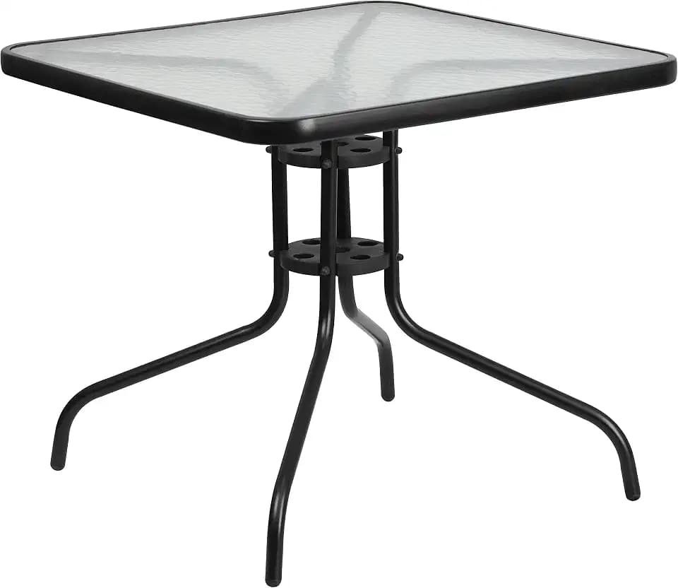 Flash Furniture Barker quadratischer Tisch aus gehärtetem Glas, 80 cm, transparent/schwarz