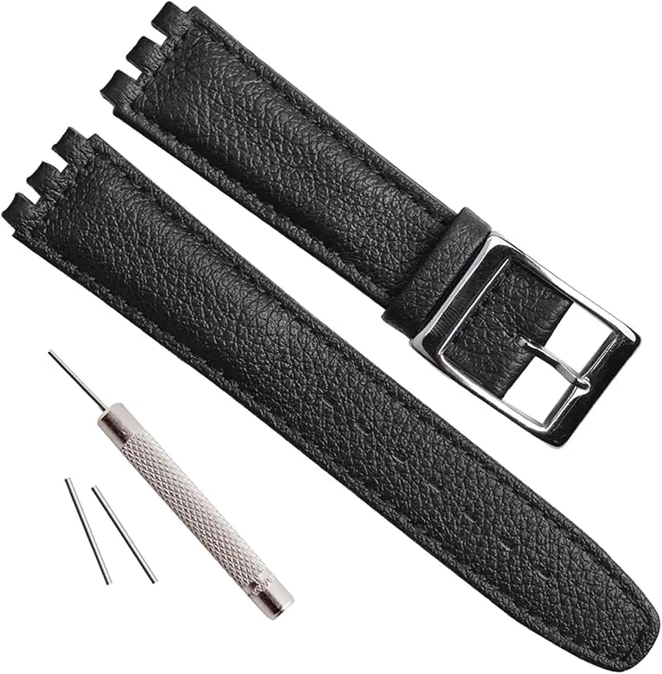 Alligator Grain Cow Leather Stainless Steel Buckle Watch Band Strap for Swatch