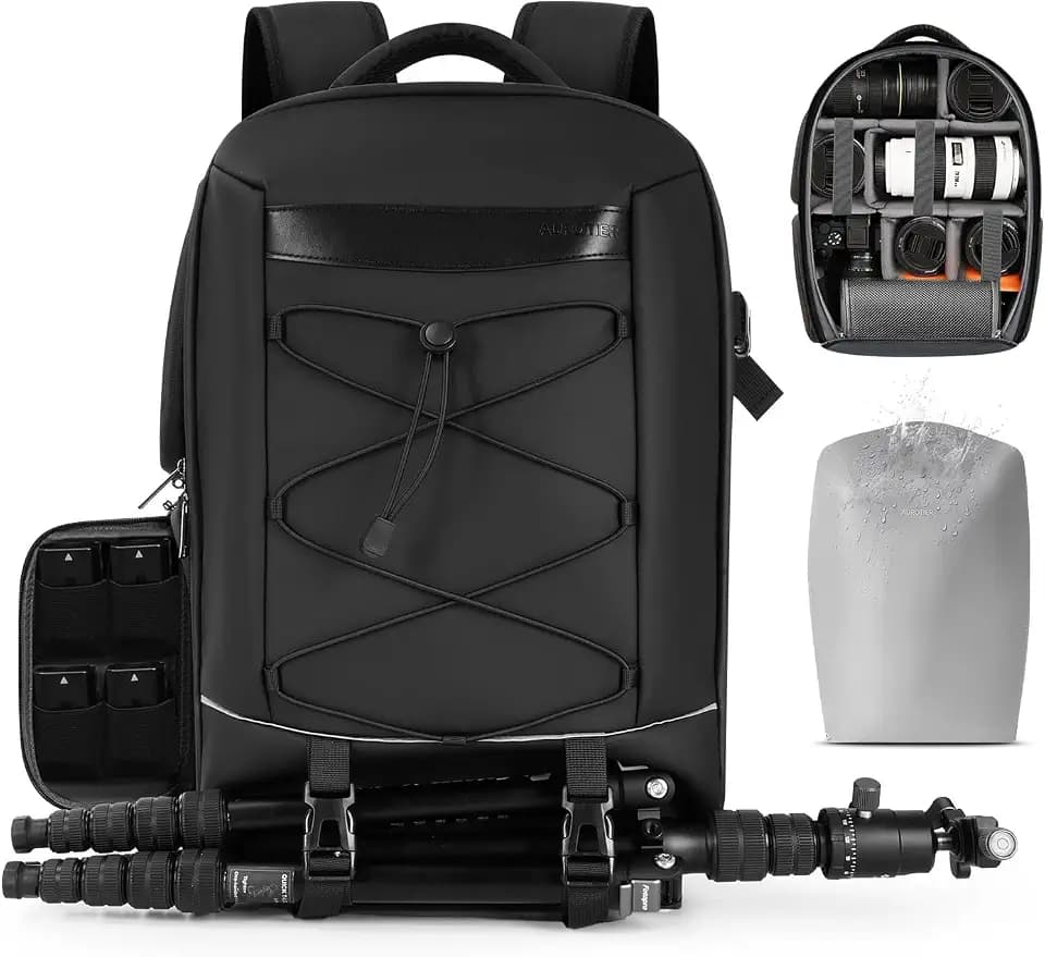 Camera Backpack, DSLR SLR Camera Bag for Photographers Compatible with Sony/Canon/Nikon/DJI Mavic Drone, Waterproof Rain Cover Photography Backpack, Tripod Holder Camera Case Fits 16 Inch Laptop