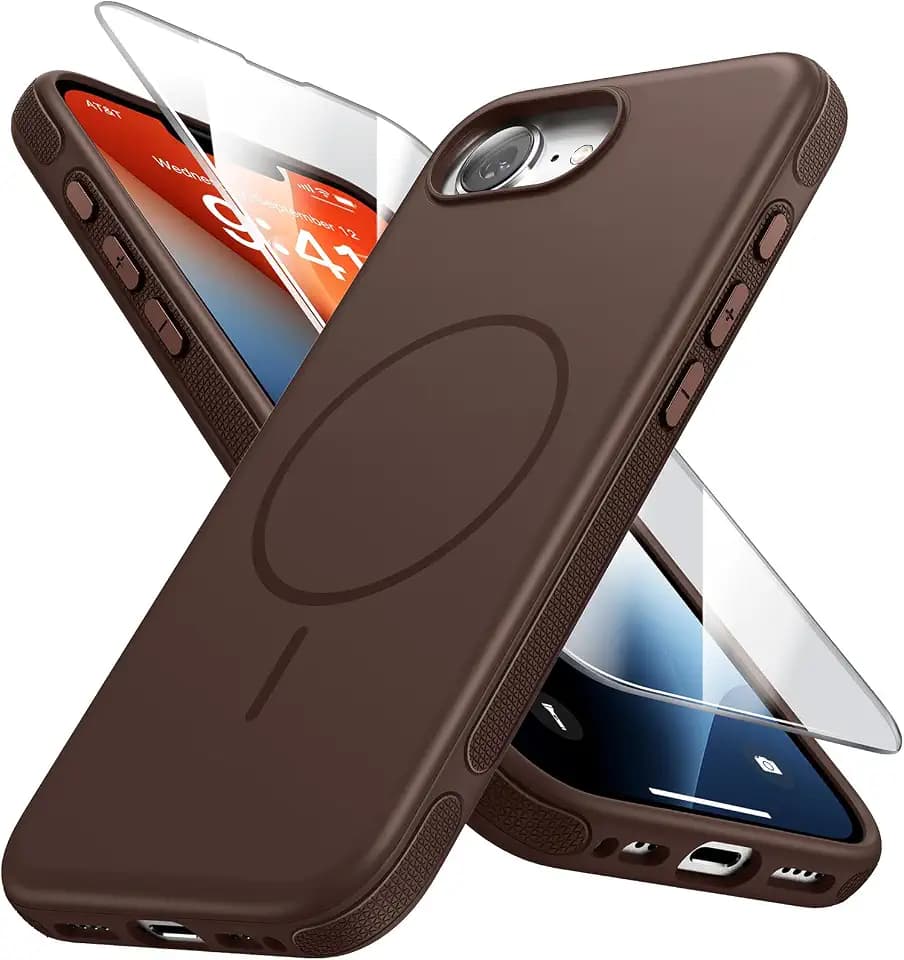 RIOBIO for iPhone 17e Case with Screen Protector, Magnetic PC Cover, Brown