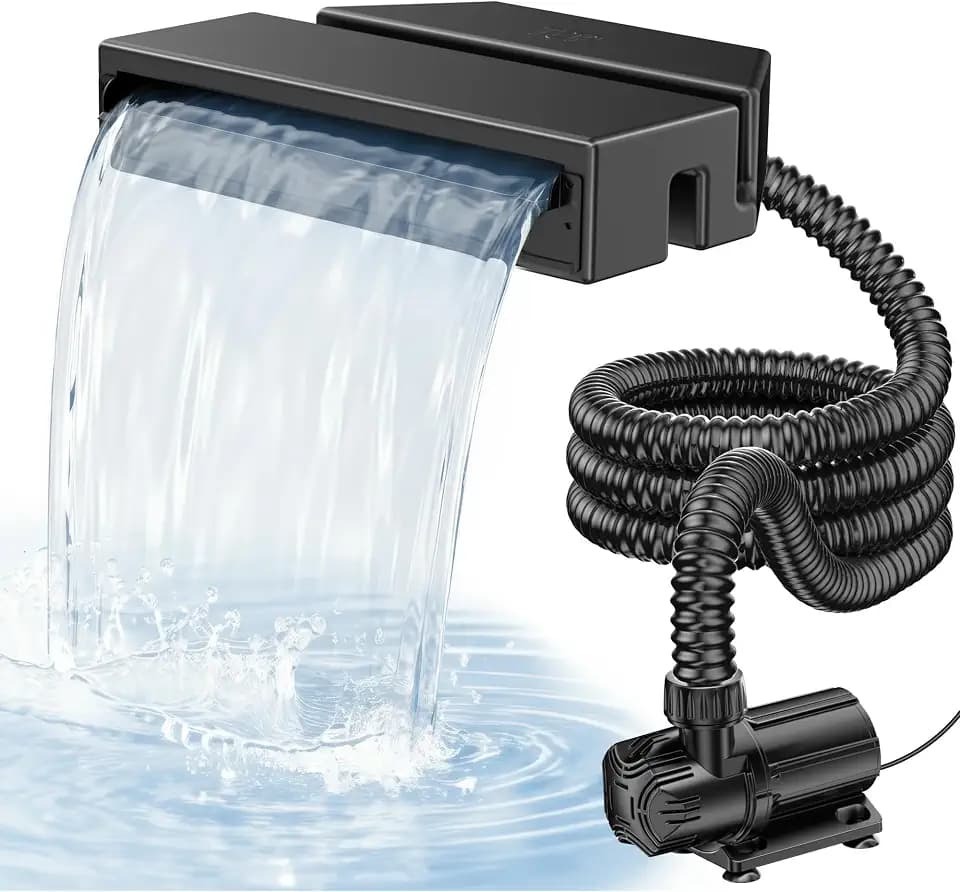 POPOSOAP Pond Waterfall Spillway Kit, 12" Waterfall Spillway with 42W 1200 GPH Pump, 10ft Corrugated Tubing & Filter Box for Pondless Waterfall, Outdoor Pond and Stream Features P430Y
