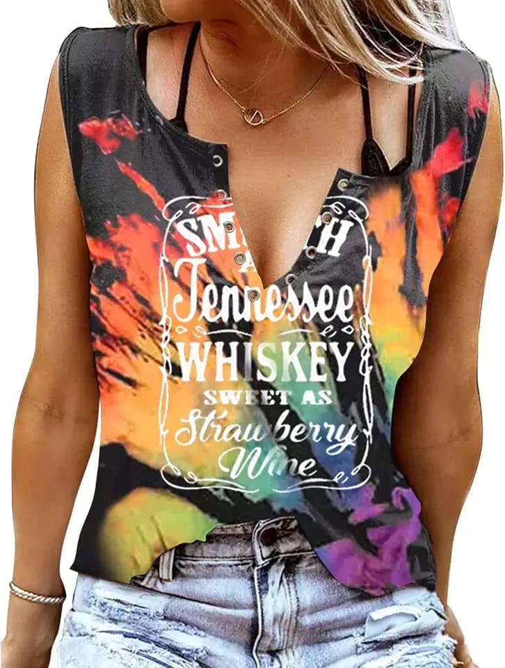 Smooth As Tennessee Tank Top Sweet As Strawberry Shirt Ring Hole Sleeveless Sexy V Neck Womens Retro Country Music Top