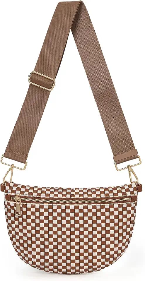 YFGBCX Woven Crossbody Bags for Women Bum Bag Checkered Sling Bag Faux Leather Crossbody Purse
