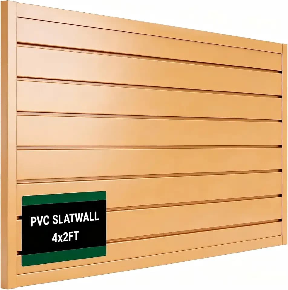Slat Wall Paneling 4x2 ft Garage Organizer Storage Systems, Heavy Duty PVC Slatwall Panels for Garage Organizer Product, PVC Wall Mounted Tool Storage Slate Board for Home and Workshop (Woodgrain)