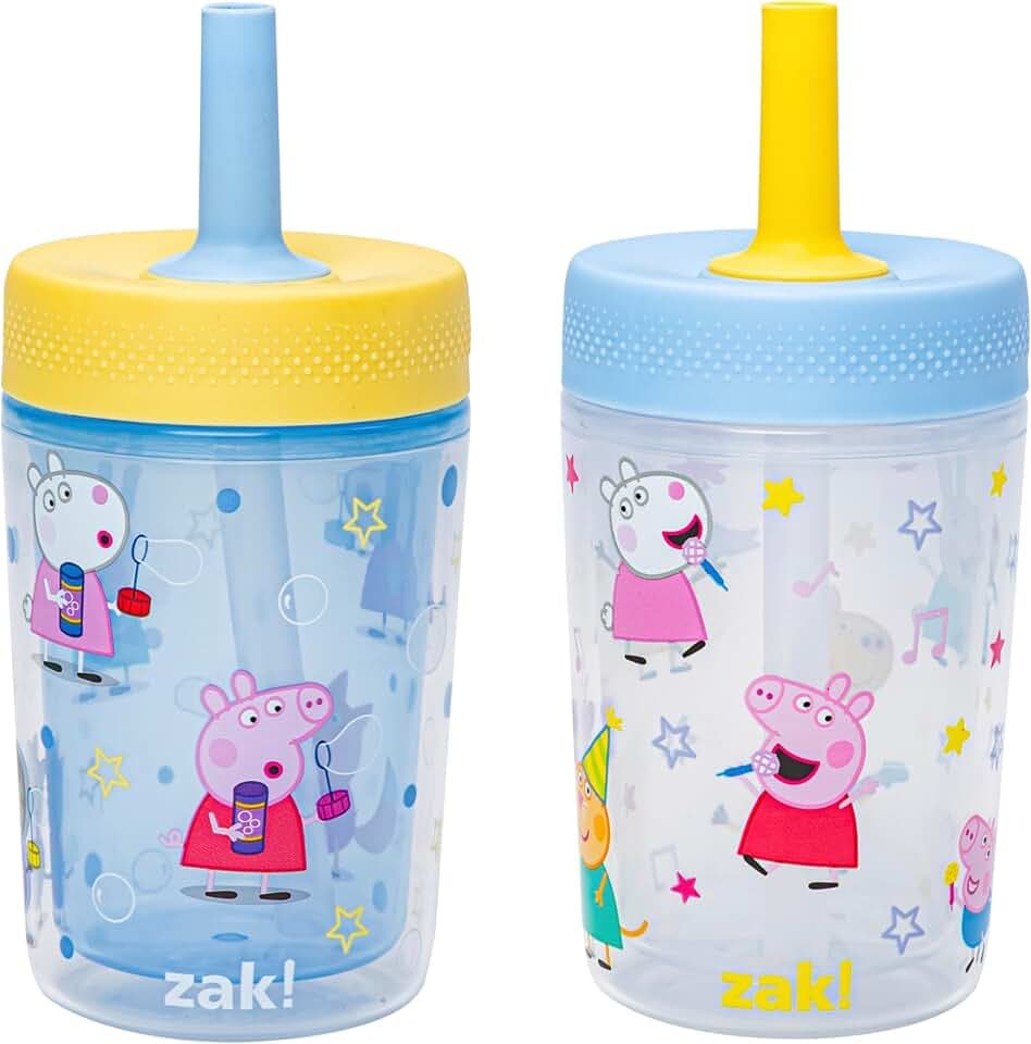 Zak Designs Peppa Pig Capri 9oz Leak-Proof Toddler Straw Cups, 2-Pack
