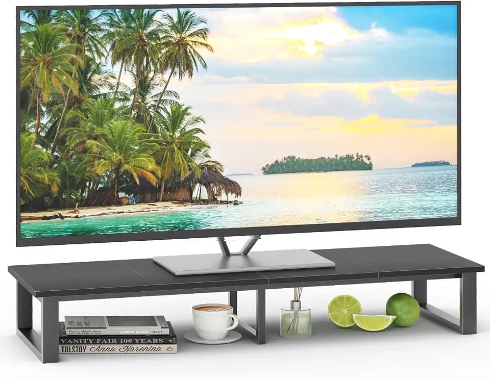 Garden 4 you TV-Board TV-Rack TV-Monitorerhöhung TV-Standfüße Riser-Halterung für TV aus Holz, Monitor Erhöhung für Fernsehtisch oder Bildschirmständer, 120 x 38 x 17 cm (Schwarz)